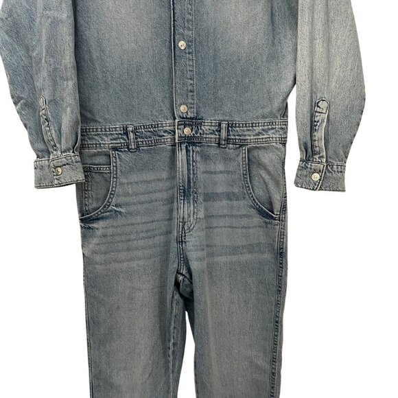 Zara Lightwash Denim Long Sleeve Button Front Jumpsuit NWT Size L - Picture 6 of 8